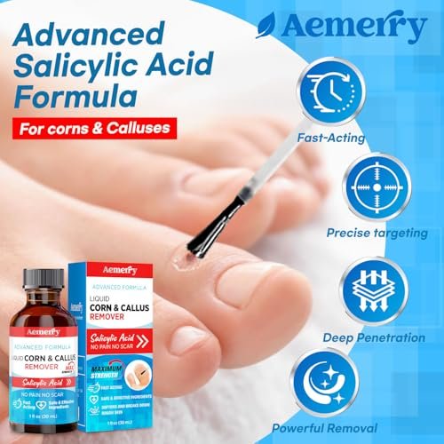 Aemerry Hühneraugenentferner für Zehen & Füße: Flüssige Salicylsäure 17% – Extra starke, schnell wirkende Hornhaut- und Hühneraugenentfernung für Füße und Finger, 30 ml