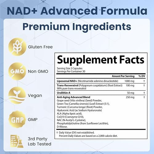 StrongVit NAD Resveratrol Supplement für Frauen & Männer – Unterstützt Zellgesundheit, Energie & gesundes Altern – Hochwirksame Mischung, drittanbieter-getestet in den USA (60 Kapseln)