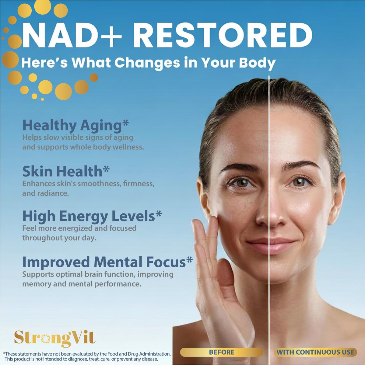 StrongVit NAD Resveratrol Supplement für Frauen & Männer – Unterstützt Zellgesundheit, Energie & gesundes Altern – Hochwirksame Mischung, drittanbieter-getestet in den USA (60 Kapseln)