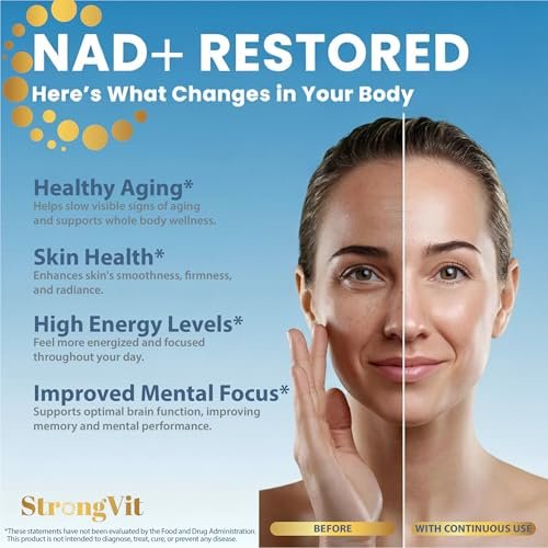 StrongVit NAD Resveratrol Supplement für Frauen & Männer – Unterstützt Zellgesundheit, Energie & gesundes Altern – Hochwirksame Mischung, drittanbieter-getestet in den USA (60 Kapseln)
