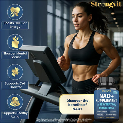 StrongVit NAD Resveratrol Supplement für Frauen & Männer – Unterstützt Zellgesundheit, Energie & gesundes Altern – Hochwirksame Mischung, drittanbieter-getestet in den USA (60 Kapseln)