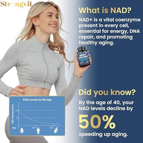 StrongVit NAD Resveratrol Supplement für Frauen & Männer – Unterstützt Zellgesundheit, Energie & gesundes Altern – Hochwirksame Mischung, drittanbieter-getestet in den USA (60 Kapseln)