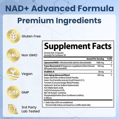 StrongVit NAD Resveratrol Supplement für Frauen & Männer – Unterstützt Zellgesundheit, Energie & gesundes Altern – Hochwirksame Mischung, drittanbieter-getestet in den USA (60 Kapseln)