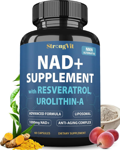 StrongVit NAD Resveratrol Supplement für Frauen & Männer – Unterstützt Zellgesundheit, Energie & gesundes Altern – Hochwirksame Mischung, drittanbieter-getestet in den USA (60 Kapseln)