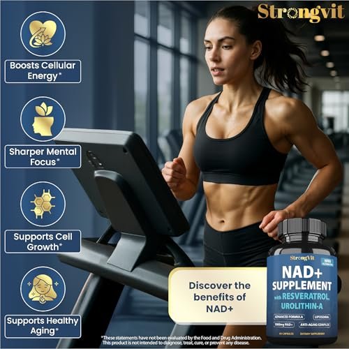 StrongVit NAD Resveratrol Supplement für Frauen & Männer – Unterstützt Zellgesundheit, Energie & gesundes Altern – Hochwirksame Mischung, drittanbieter-getestet in den USA (60 Kapseln)