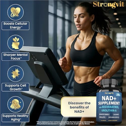 StrongVit NAD Resveratrol Supplement für Frauen & Männer – Unterstützt Zellgesundheit, Energie & gesundes Altern – Hochwirksame Mischung, drittanbieter-getestet in den USA (60 Kapseln)