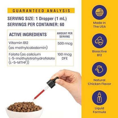 Special Breed Flüssiges Vitamin B12 für Hunde – Methylcobalamin und 5-MTHF – Steigert Energie, Appetit, Stimmung & Immunsystem – Einfach zu verwendender Tropfer – Hühnergeschmack, 60 ml