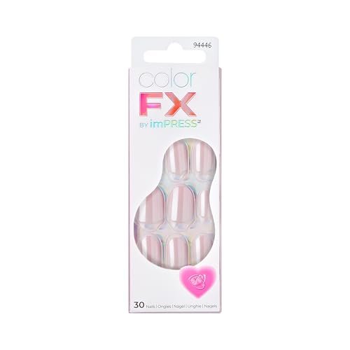 imPRESS Kiss colorFX by Impress Valentine’s Day Press On Nägel 'Adorable' – Rosa, Kurz, Oval, Verbesserter Halt bis zu 10 Tagen, Set mit 30 Fake Nägeln, Vorbereitungspad, Manikürestab, Mini-Nagelfeile