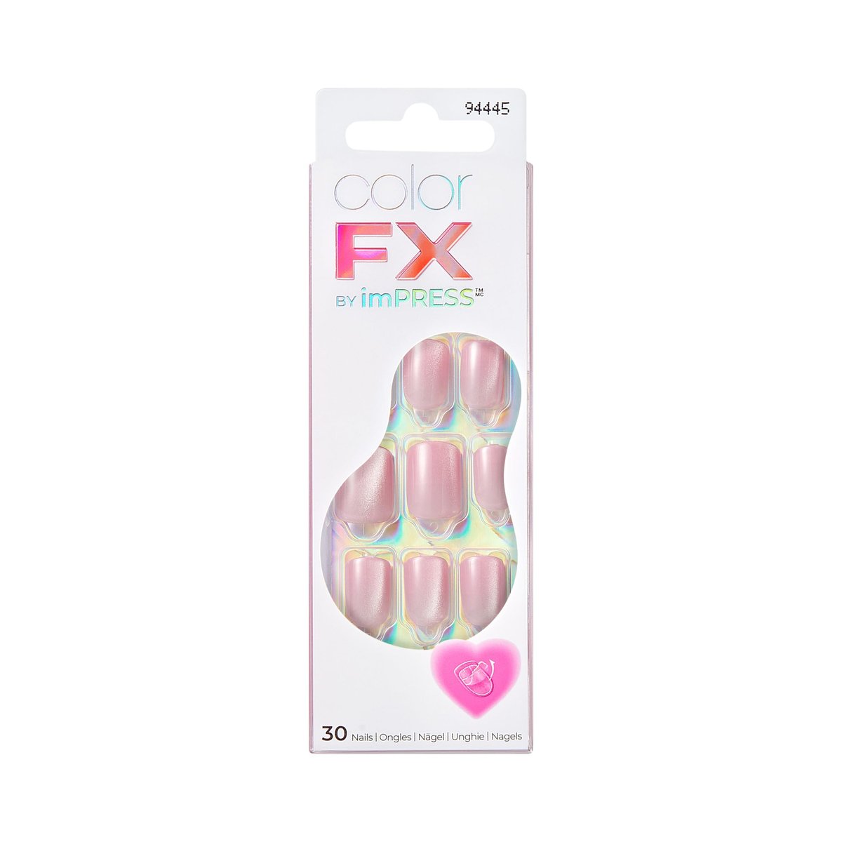 KISS colorFX by imPRESS Valentine’s Day Press On Nägel 'Cherished' – Pink Short Squoval, verbesserter Kleber, bis zu 10 Tage Halt, 30 Fake Nägel inkl. Vorbereitungspad, Manikürestab, Mini-Nagelfeile