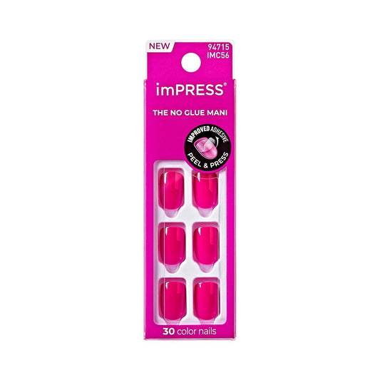 Kiss imPRESS Kein Kleber Maniküre Press-On Nägel, Farbe 'All Smiles', Pink, Kurze Länge, Squoval-Form, 30 Nägel, Vorbereitungspad, Anleitung, Manikürestab, Mini-Feile