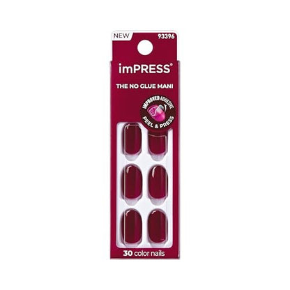Kiss imPRESS Kein Kleber Maniküre Press-On Nägel, Farbe 'All Smiles', Pink, Kurze Länge, Squoval-Form, 30 Nägel, Vorbereitungspad, Anleitung, Manikürestab, Mini-Feile