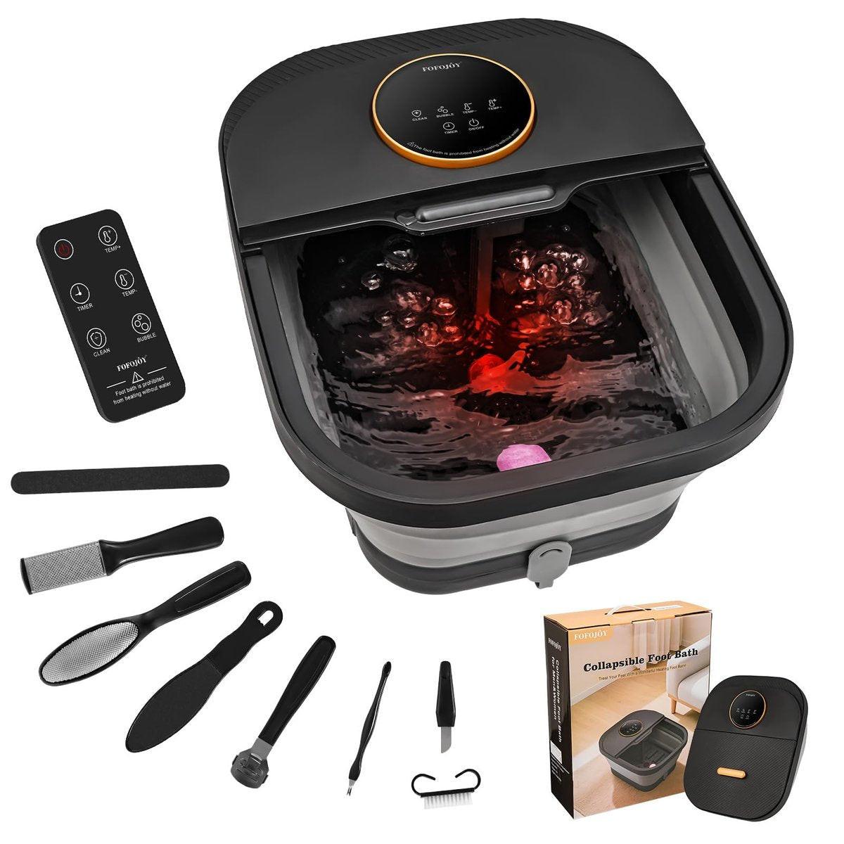 FOFOJÔY Fußbad mit Wärme, Blasen, Temperaturkontrolle, Fernbedienung, Touchscreen, Bimsstein – Pediküre-Fußbad Geschenk für Männer, Frauen, Mutter, Vater (Plusgröße)