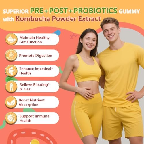 Crasye Probiotische Kombucha Gummibärchen – Zuckerfrei, Präbiotika, Postbiotika & Probiotika für Frauen und Männer – Unterstützt Verdauung, Immunsystem & Darmgesundheit – 60 Gummis (30 Portionen)