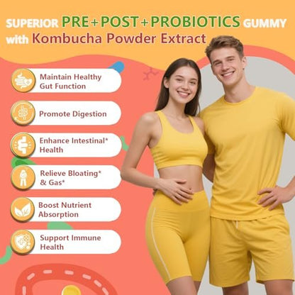 Crasye Probiotische Kombucha Gummibärchen – Zuckerfrei, Präbiotika, Postbiotika & Probiotika für Frauen und Männer – Unterstützt Verdauung, Immunsystem & Darmgesundheit – 60 Gummis (30 Portionen)