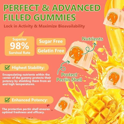 Crasye Probiotische Kombucha Gummibärchen – Zuckerfrei, Präbiotika, Postbiotika & Probiotika für Frauen und Männer – Unterstützt Verdauung, Immunsystem & Darmgesundheit – 60 Gummis (30 Portionen)