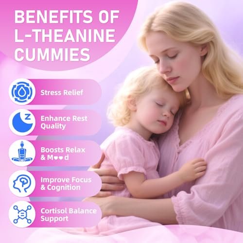 GrnLife L-Theanin Gummis für Kinder & Erwachsene – 400 mg L-Theanin mit Ashwagandha, GABA, 5-HTP – Himbeergeschmack – 60 Stück – zur Beruhigung, Entspannung & Schlafunterstützung