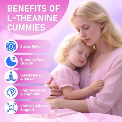 GrnLife L-Theanin Gummis für Kinder & Erwachsene – 400 mg L-Theanin mit Ashwagandha, GABA, 5-HTP – Himbeergeschmack – 60 Stück – zur Beruhigung, Entspannung & Schlafunterstützung