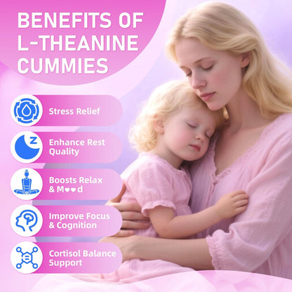 GrnLife L-Theanin Gummis für Kinder & Erwachsene – 400 mg L-Theanin mit Ashwagandha, GABA, 5-HTP – Himbeergeschmack – 60 Stück – zur Beruhigung, Entspannung & Schlafunterstützung