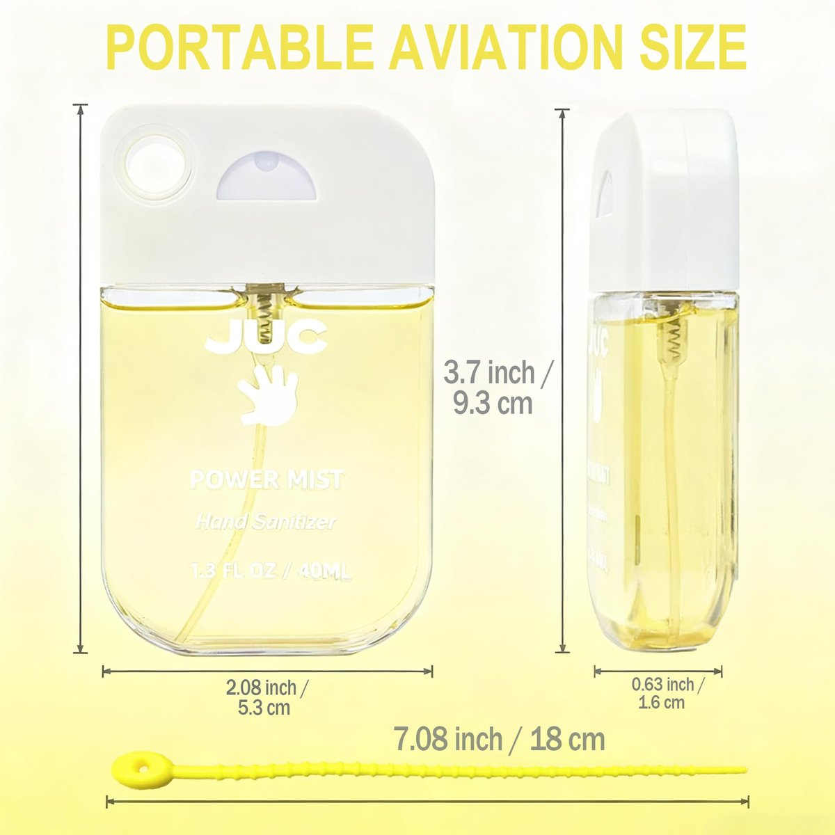 JUC Power Mist Hand Sanitizer Spray – 1,3 fl.oz mit Zitronenduft, antibakteriell & feuchtigkeitsspendend für unterwegs