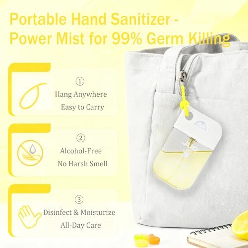 JUC Power Mist Hand Sanitizer Spray – 1,3 fl.oz mit Zitronenduft, antibakteriell & feuchtigkeitsspendend für unterwegs