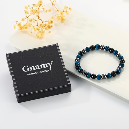 Gnamy Dreifach-Schutz Perlenarmband für Männer – Blauer Tigerauge Hämatit Armband Schwarzer Obsidian Armband – Geburtstags-, Jubiläums-, Valentinstags-Heilschmuck Geschenk für Ehemann, Freund, Liebhaber