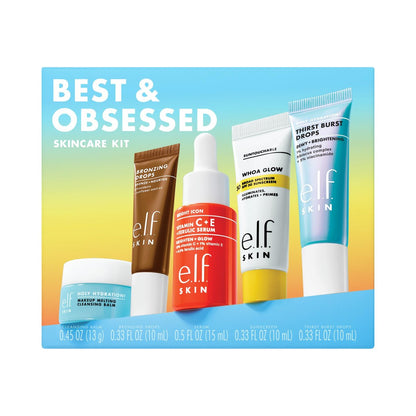 e.l.f. SKIN Best & Obsessed Hautpflege-Set – Reisegrößen: Make-up-Entferner, Sonnenschutz & aufhellende Seren für strahlende Haut, vegan & tierversuchsfrei