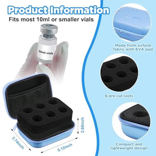 Teenyyou Insulin-Kühltasche mit 6 Fächern für 10-ml-Vials – Leichtblaue Reise-Aufbewahrungstasche für Diabetes-Zubehör