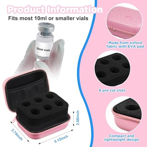 Teenyyou 6-Fach Insulin-Peptide-Kühlbox Aufbewahrungstasche aus Oxford-Stoff und EVA – Geeignet für 10-ml-Standardfläschchen – Reise-Kühltasche für Diabetes-Zubehör (Pink)