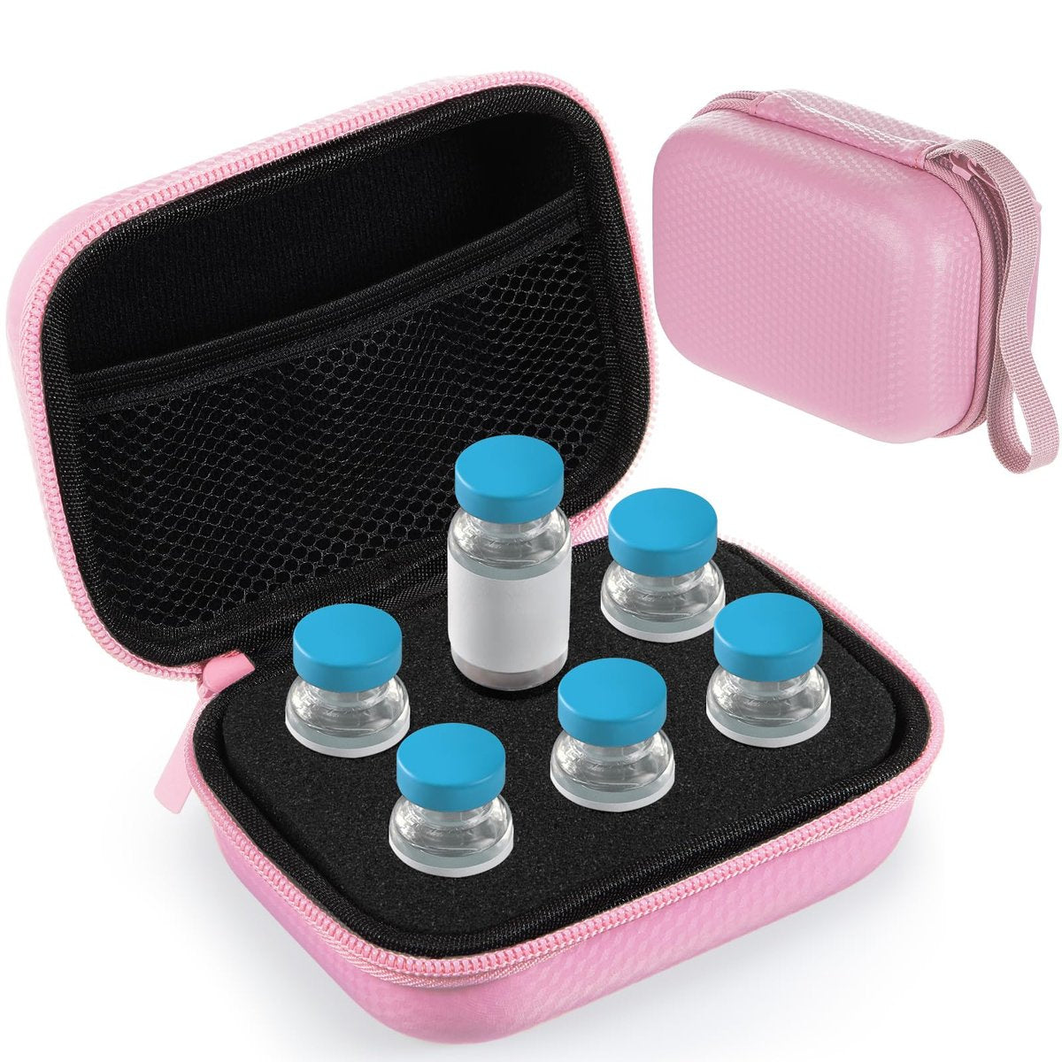 Teenyyou 6-Fach Insulin-Peptide-Kühlbox Aufbewahrungstasche aus Oxford-Stoff und EVA – Geeignet für 10-ml-Standardfläschchen – Reise-Kühltasche für Diabetes-Zubehör (Pink)