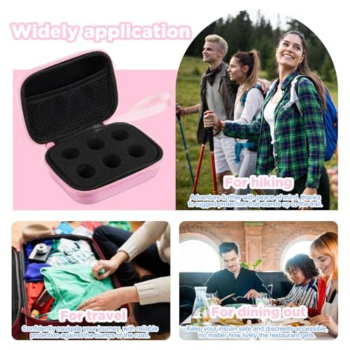 Teenyyou 6-Fach Insulin-Peptide-Kühlbox Aufbewahrungstasche aus Oxford-Stoff und EVA – Geeignet für 10-ml-Standardfläschchen – Reise-Kühltasche für Diabetes-Zubehör (Pink)