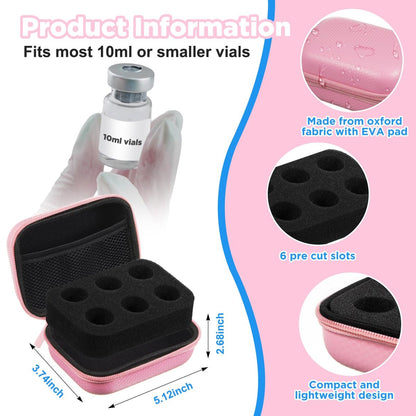 Teenyyou 6-Fach Insulin-Peptide-Kühlbox Aufbewahrungstasche aus Oxford-Stoff und EVA – Geeignet für 10-ml-Standardfläschchen – Reise-Kühltasche für Diabetes-Zubehör (Pink)
