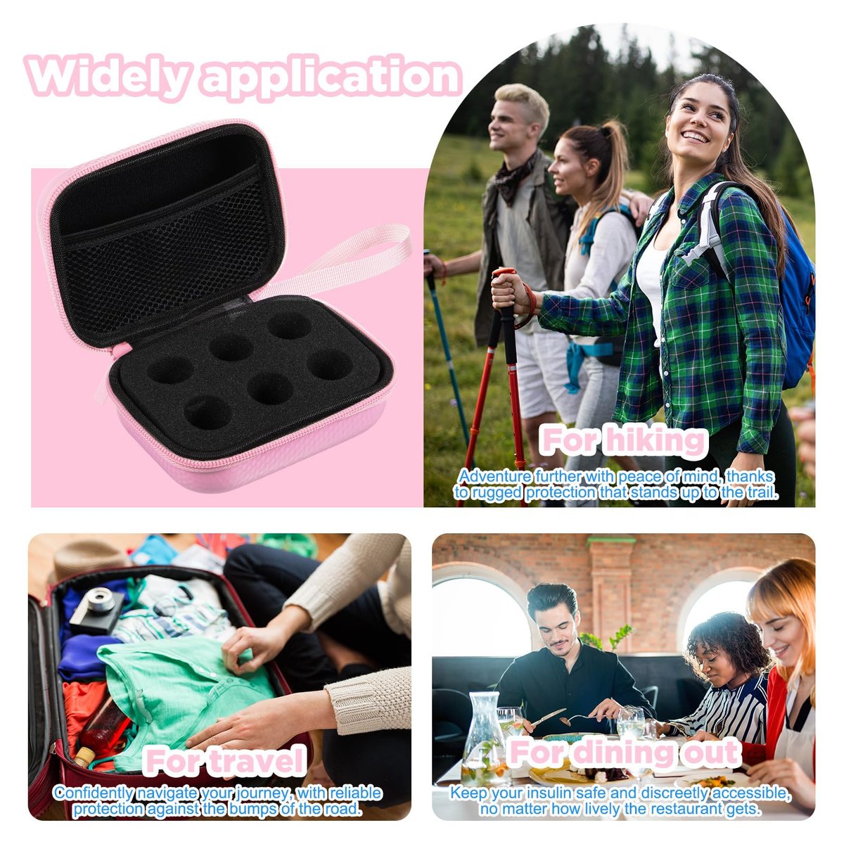 Teenyyou 6-Fach Insulin-Peptide-Kühlbox Aufbewahrungstasche aus Oxford-Stoff und EVA – Geeignet für 10-ml-Standardfläschchen – Reise-Kühltasche für Diabetes-Zubehör (Pink)