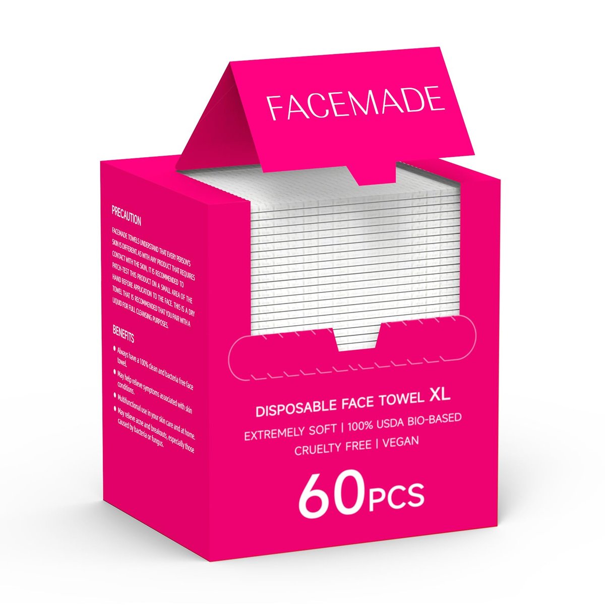 FACEMADE 60 Stück Einweg-Gesichtstücher, 100 % USDA-biobasierte Gesichtstücher, sanfte & dicke Trockentücher für Make-up und saubere Haut