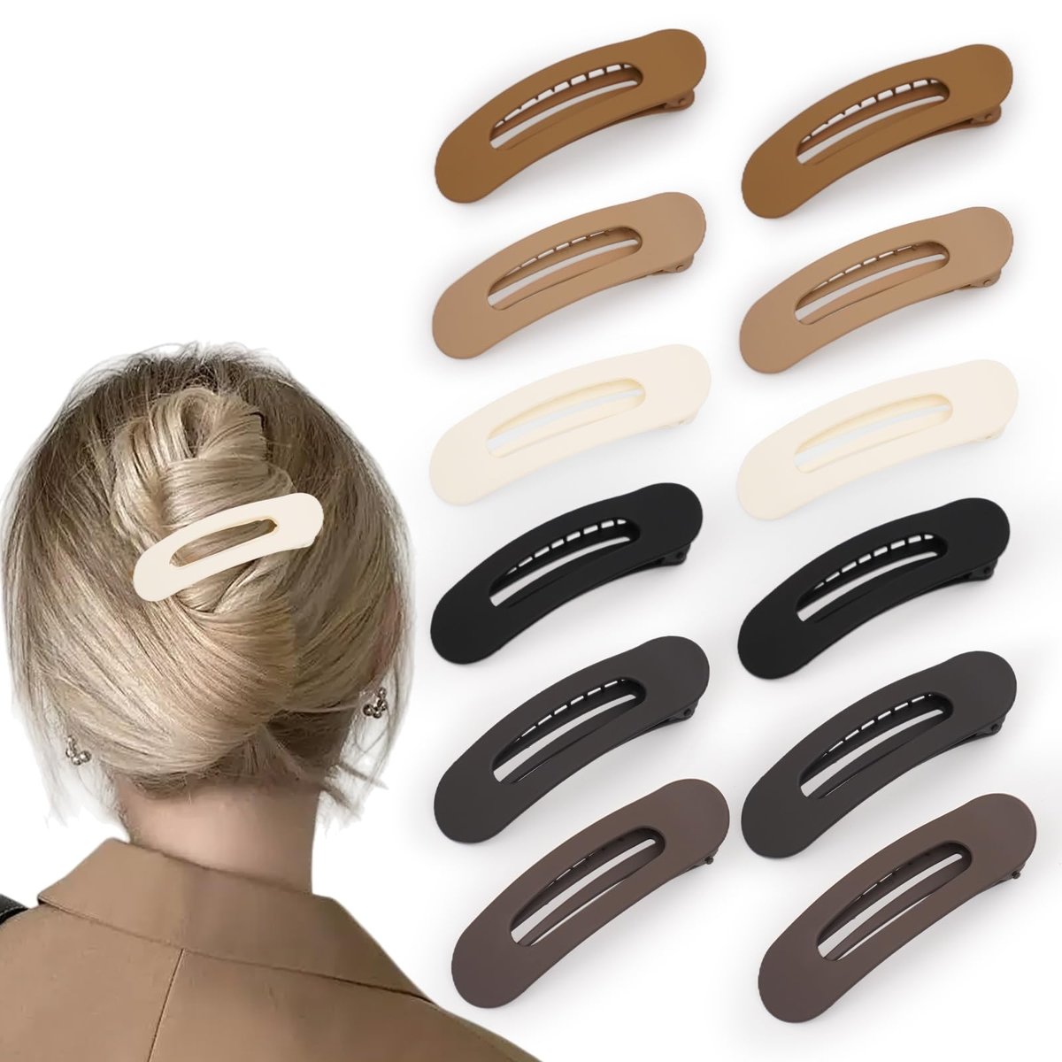Maeups Flache Haarklammern für Frauen – 12er-Pack Matte, rutschfeste Flachclips für dünnes Haar, 6 Farben, tägliche Haarklammern, flaches Design, bequeme Clips