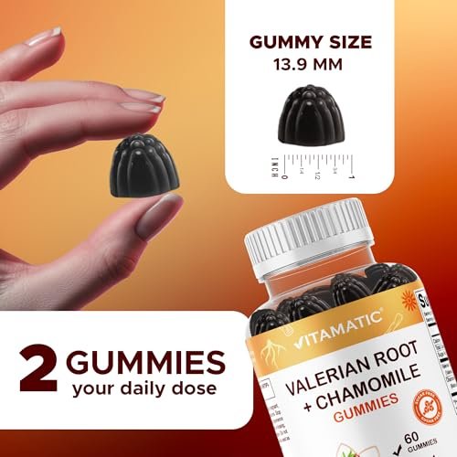Vitamatic Baldrianwurzel & Kamille Gummis – Pflanzlicher Botanischer Extrakt – Mischbeerengeschmack – Vegan, Nicht-GVO, Glutenfrei – Nahrungsergänzungsmittel – 60 Stück