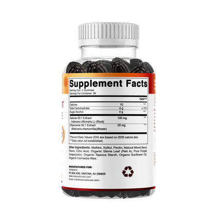 Vitamatic Baldrianwurzel & Kamille Gummis – Pflanzlicher Botanischer Extrakt – Mischbeerengeschmack – Vegan, Nicht-GVO, Glutenfrei – Nahrungsergänzungsmittel – 60 Stück