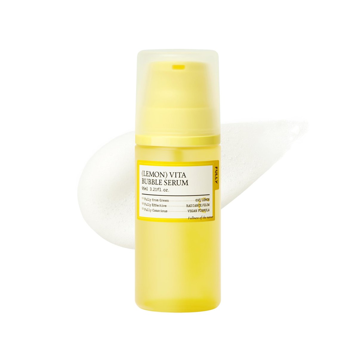 FULLY Lemon Vita Bubble Facial Serum – 69% Bio-Jeju-Zitronenwasser & Vitamin C, Niacinamid + Glutathion für sofortige Ausstrahlung & Feuchtigkeit, vegane koreanische Hautpflege, 95 ml
