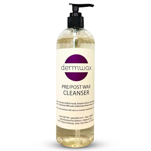 Dermwax PreWax Reinigungslösung 16 oz – Bereitet die Haut vor und schützt sie, indem sie Schmutz und Öle entfernt – Verbessert die Wachshaftung für glattere Ergebnisse – Pre Wax Cleanser mit Hamamelis, Kamille und Ringelblume