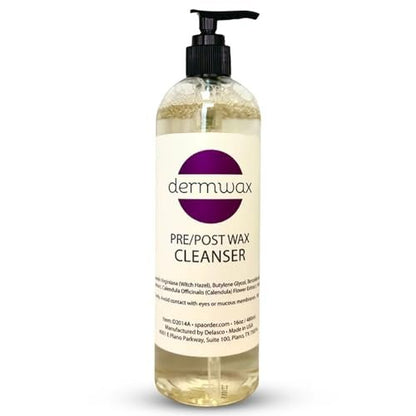 Dermwax PreWax Reinigungslösung 16 oz – Bereitet die Haut vor und schützt sie, indem sie Schmutz und Öle entfernt – Verbessert die Wachshaftung für glattere Ergebnisse – Pre Wax Cleanser mit Hamamelis, Kamille und Ringelblume