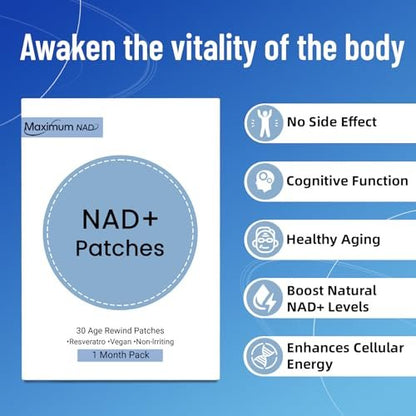 NAD+ Patches für Frauen & Männer mit Nicotinamid und Resveratrol – 30 Pflaster, Premium 8-Stunden-Formel mit verlängerter Wirkung, vegan