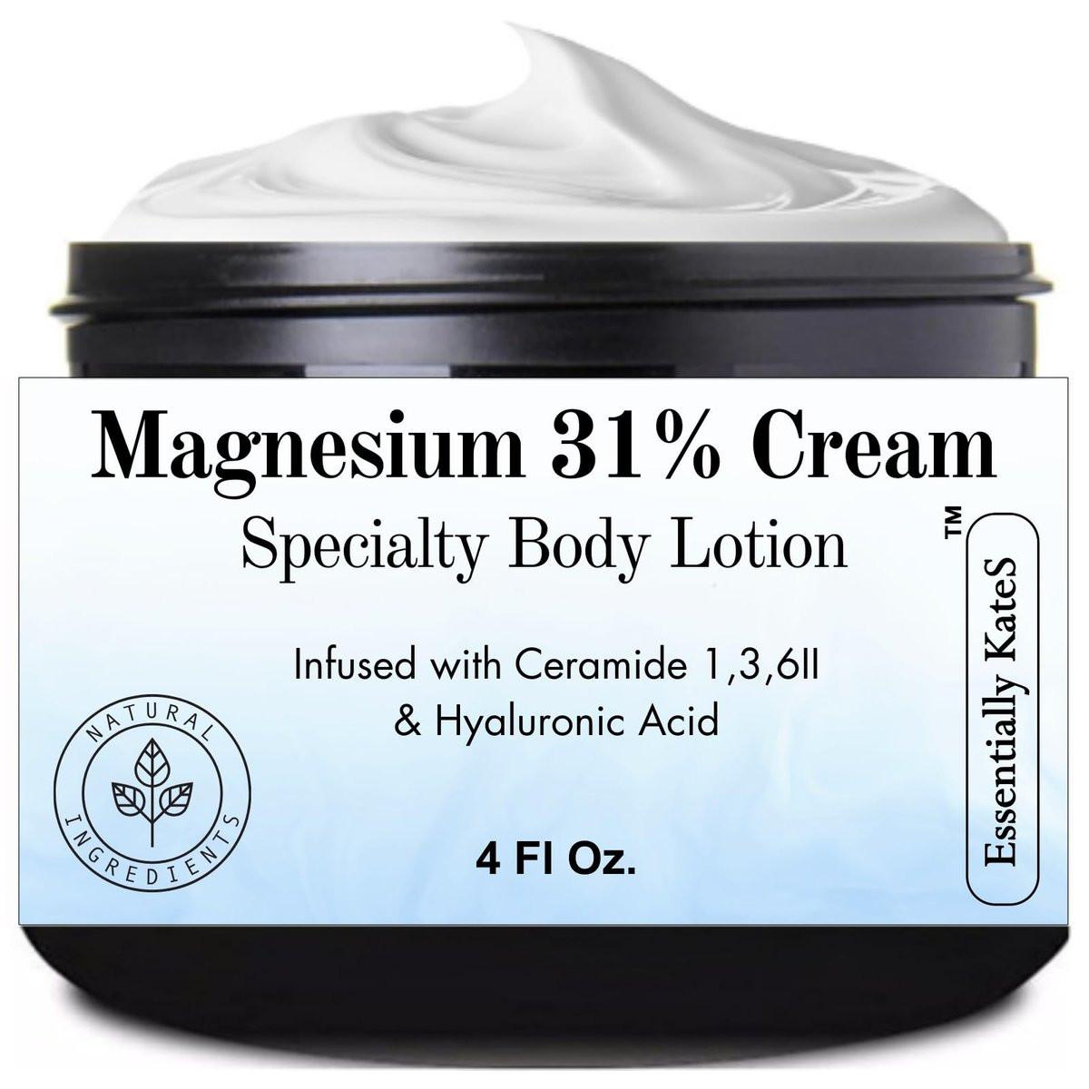 Magnesium 31% Creme Lotion 118 ml - Mit Ceramiden 1, 3, 6II und Hyaluronsäure - Beruhigend, entspannend, feuchtigkeitsspendend und gleichmäßiger Hautton - Hilft verspannte Muskeln und Steifheit zu lindern