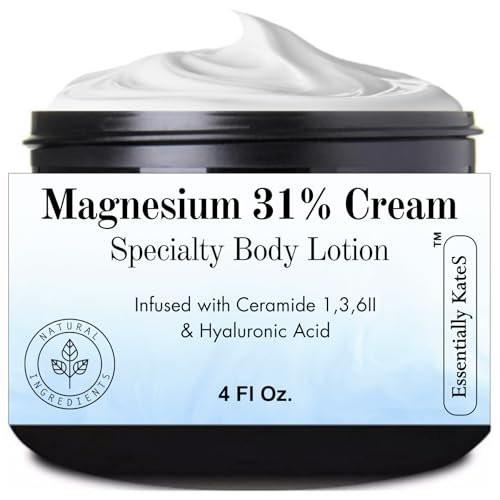 Magnesium 31% Creme Lotion 118 ml - Mit Ceramiden 1, 3, 6II und Hyaluronsäure - Beruhigend, entspannend, feuchtigkeitsspendend und gleichmäßiger Hautton - Hilft verspannte Muskeln und Steifheit zu lindern