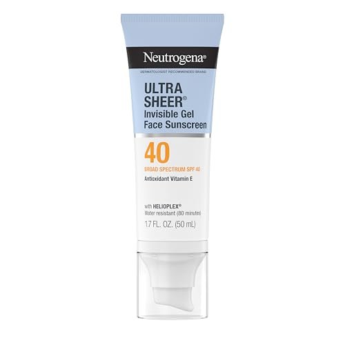 Neutrogena Ultra Sheer Invisible Gel Gesichtssonnencreme LSF 40, Gesichtssonnencreme & Feuchtigkeitscreme, Vitamin E, Mattiert, Make-up Primer, Reisegröße, 80 Minuten wasserbeständig, 1,7 oz