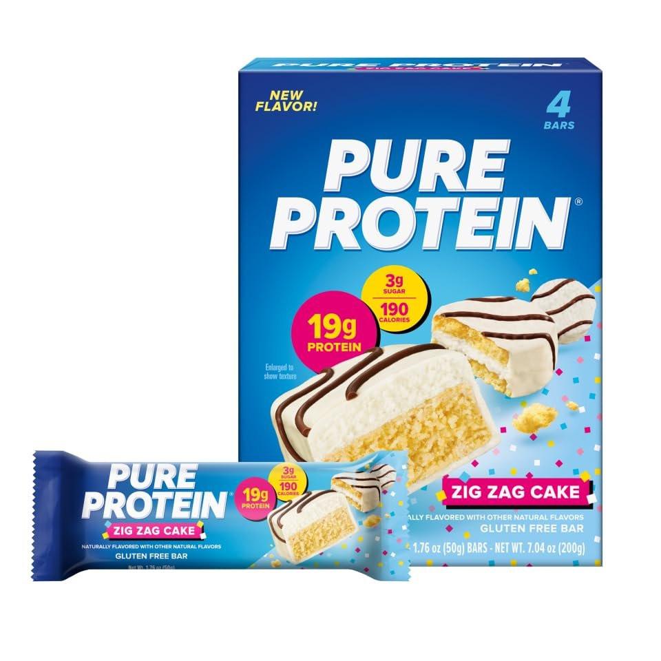 Pure Protein Zig Zag Cake Proteinriegel – 19g Protein, 3g Zucker, 190 Kalorien (4er Pack) – Zuckerarmer* High-Protein Snack, Glutenfrei – Perfekt für einen gesunden Snack