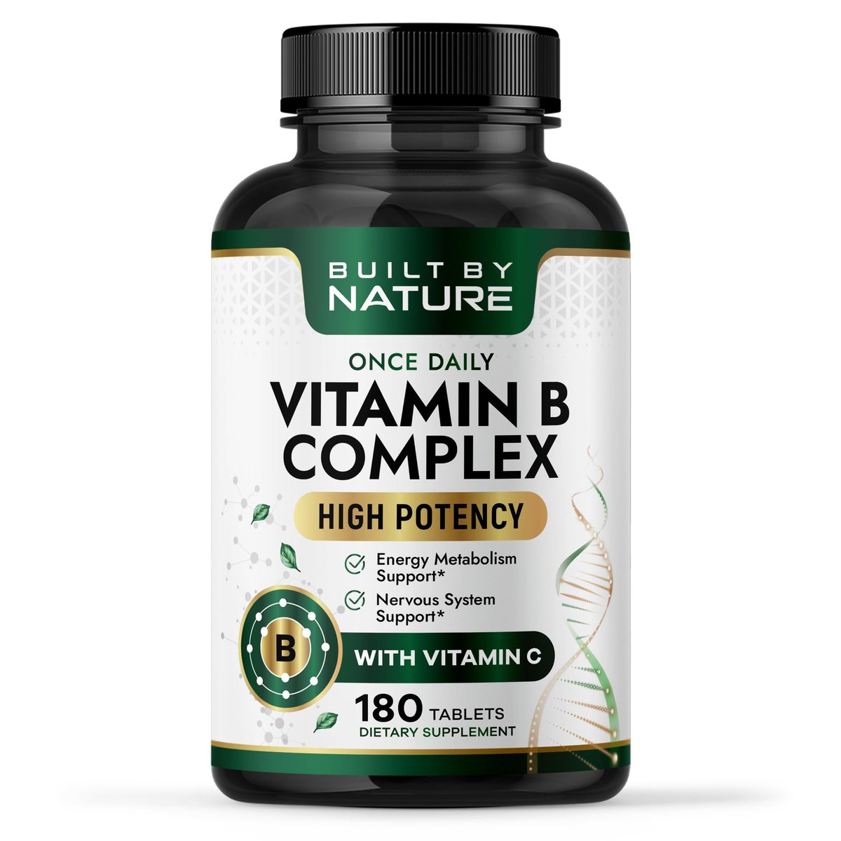 Built by Nature Vitamin B Komplex – Super B Komplex Vitamine für Frauen & Männer – Energie, Stress & Immununterstützung – Hochpotente B-Vitamine mit B12 – 180 Tabletten