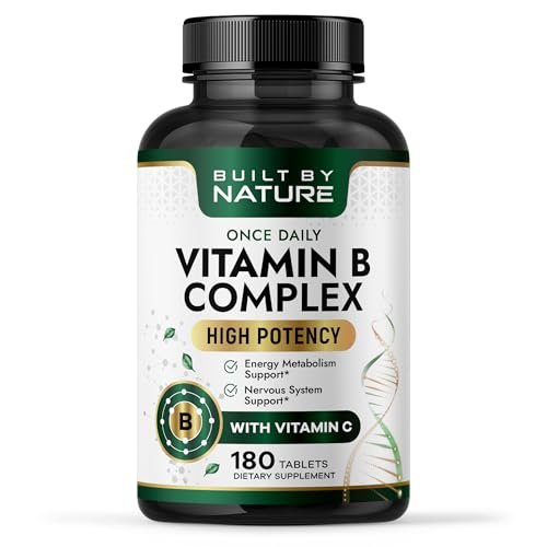 Built by Nature Vitamin B Komplex – Super B Komplex Vitamine für Frauen & Männer – Energie, Stress & Immununterstützung – Hochpotente B-Vitamine mit B12 – 180 Tabletten