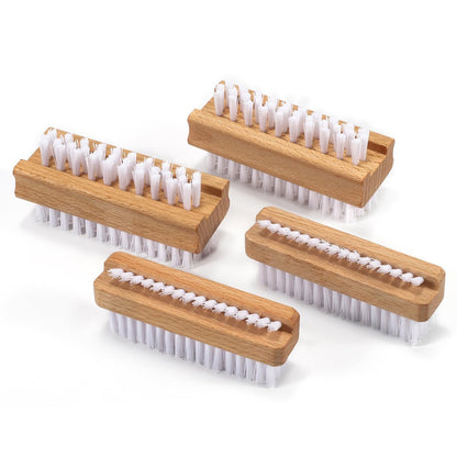 ÖkoStamm 4er-Pack Holz-Nagelbürste – Doppelseitige Fingerbürste mit harten Nylonborsten, schräge Borsten für einfache Reinigung von starkem Schmutz unter den Nägeln