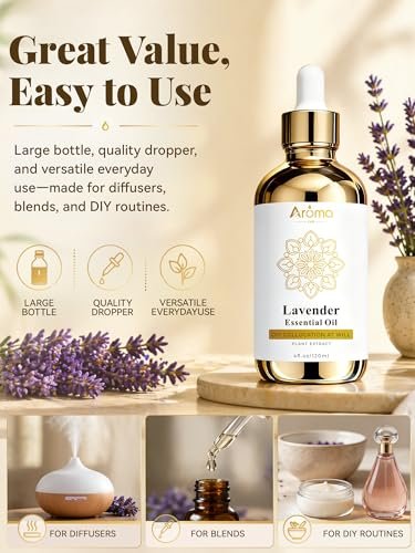 100% Reines Lavendelöl 4 fl oz – Ätherisches Öl für Haut, Diffuser, Haushalt, Kerzenherstellung, Geschenke für Frauen – Lavendelöl für Diffuser hilft beim Entspannen