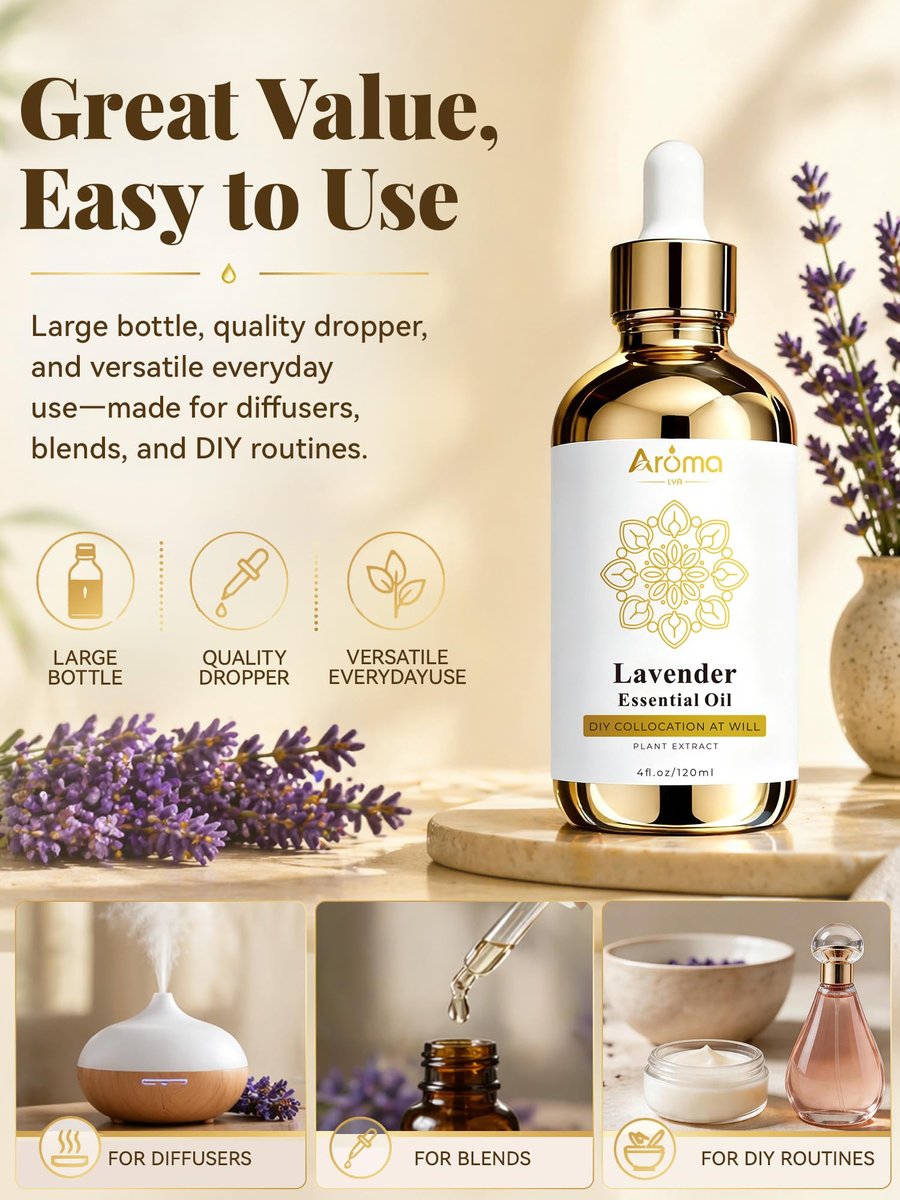 100% Reines Lavendelöl 4 fl oz – Ätherisches Öl für Haut, Diffuser, Haushalt, Kerzenherstellung, Geschenke für Frauen – Lavendelöl für Diffuser hilft beim Entspannen