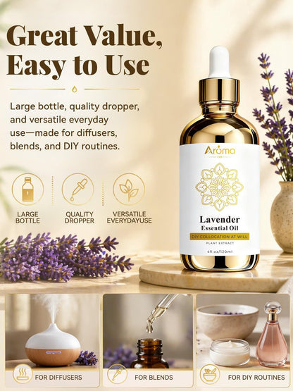 100% Reines Lavendelöl 4 fl oz – Ätherisches Öl für Haut, Diffuser, Haushalt, Kerzenherstellung, Geschenke für Frauen – Lavendelöl für Diffuser hilft beim Entspannen